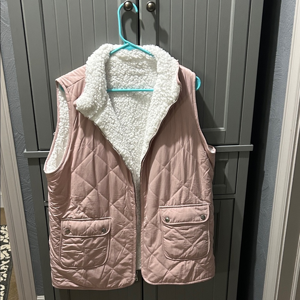 Women's Pink Quilted Vest with Sherpa Lining